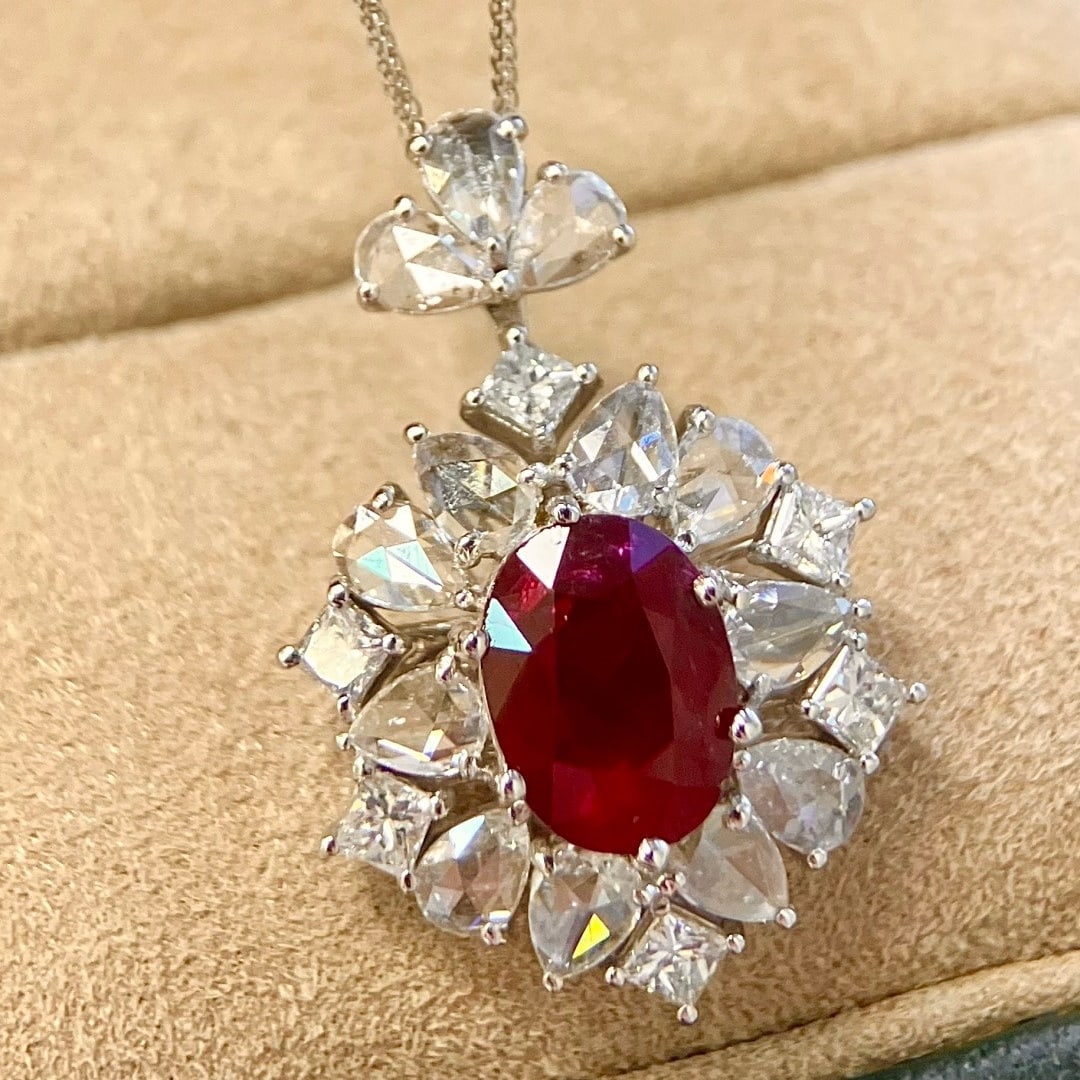 14k Gold 2.49 Ctw Natural Ruby & Diamond Pendant( Without Chain ) - 3