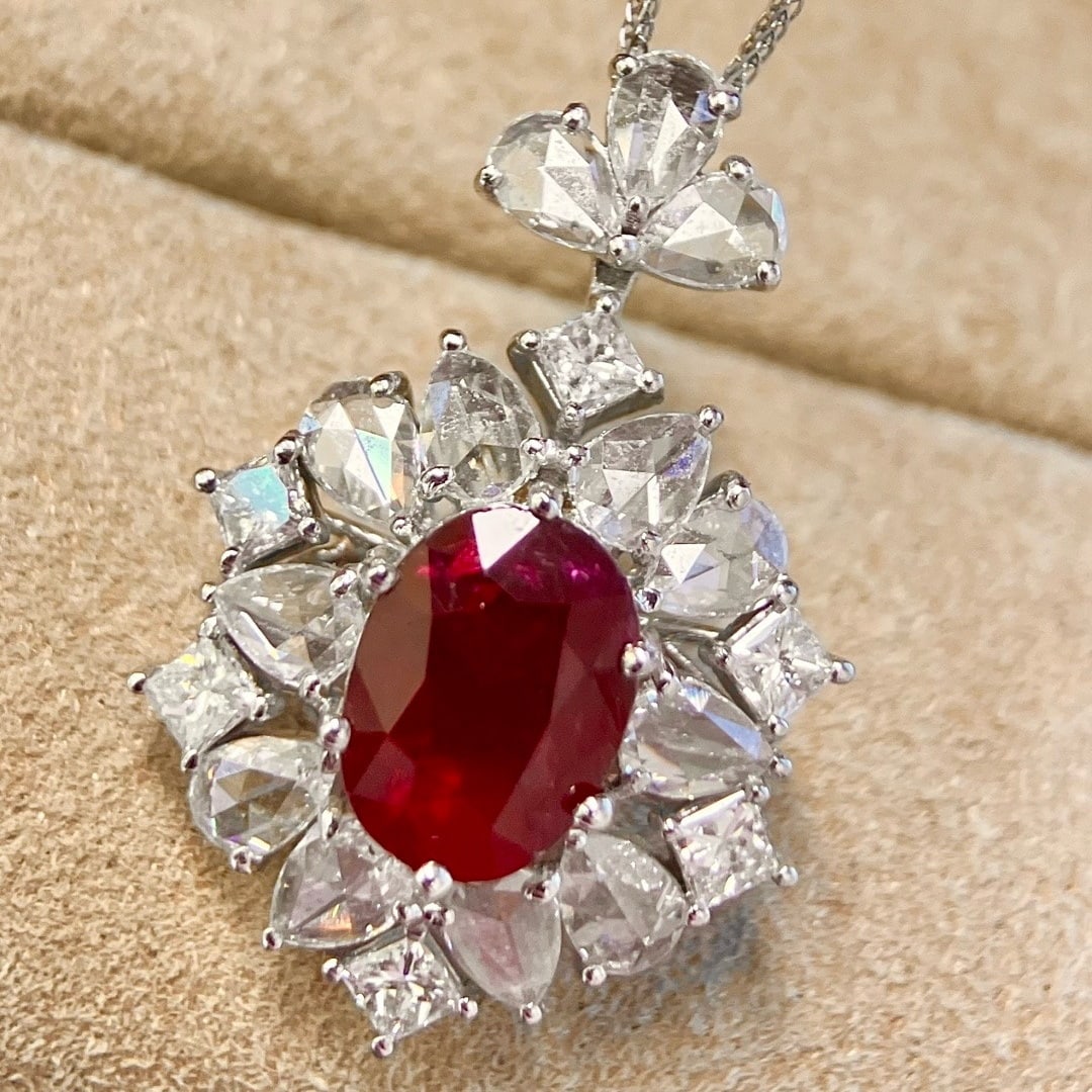 14k Gold 2.49 Ctw Natural Ruby & Diamond Pendant( Without Chain ) - 4