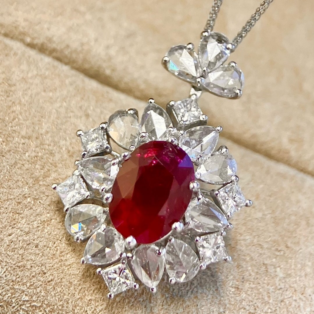 14k Gold 2.49 Ctw Natural Ruby & Diamond Pendant( Without Chain ) - 5