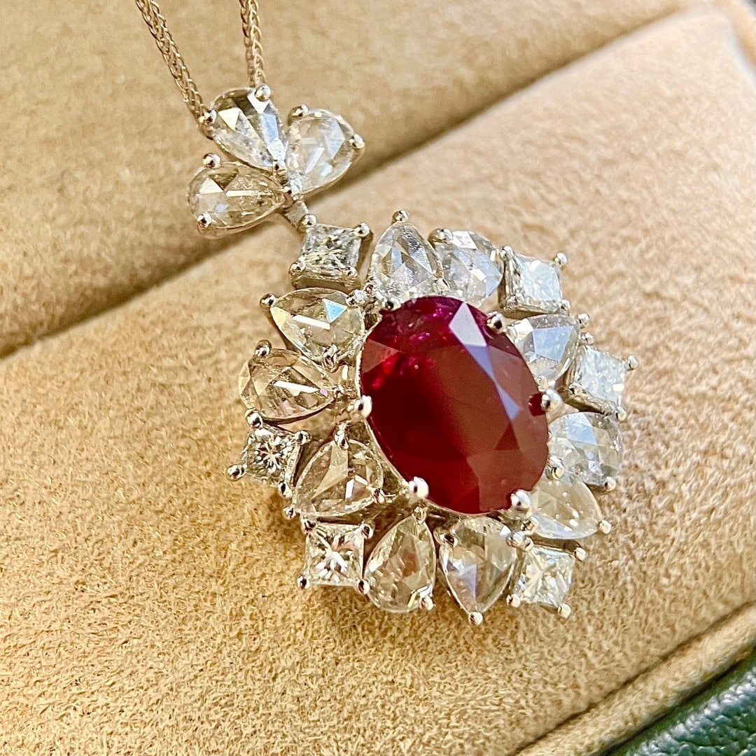 14k Gold 2.49 Ctw Natural Ruby & Diamond Pendant( Without Chain ) - 6