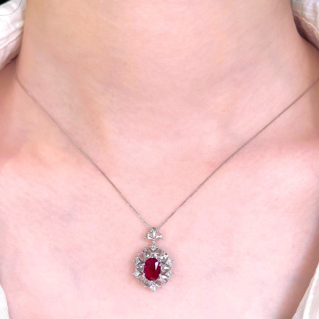 14k Gold 2.49 Ctw Natural Ruby & Diamond Pendant( Without Chain ) - 7