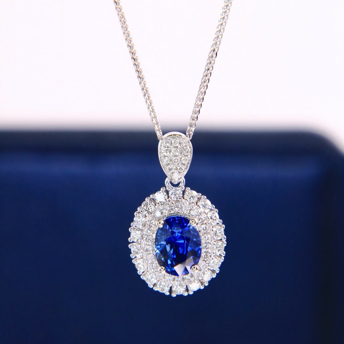 14k Gold 1.41 Ctw Natural Sapphire & Diamond Necklace - 3