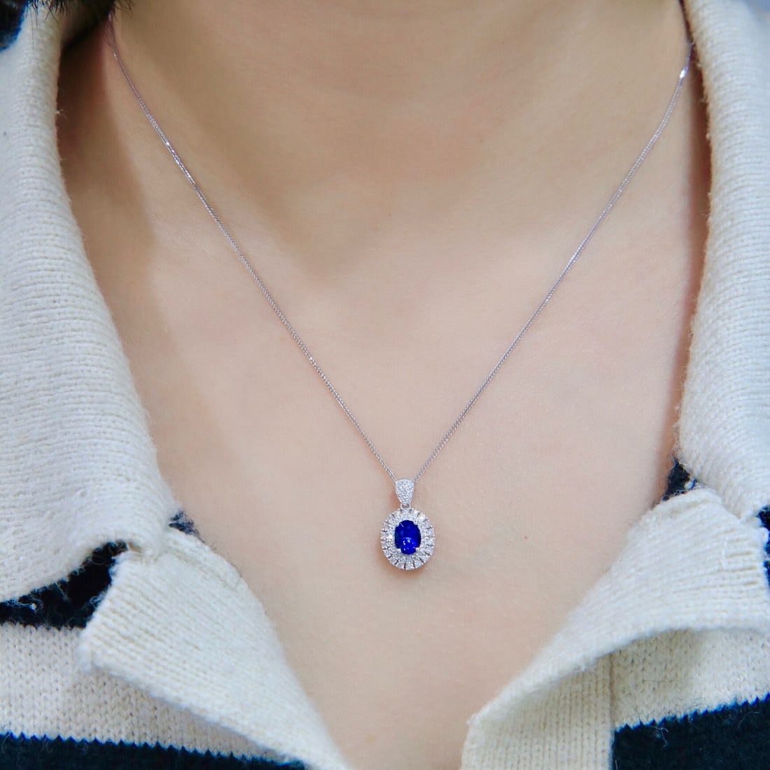 14k Gold 1.41 Ctw Natural Sapphire & Diamond Necklace - 8