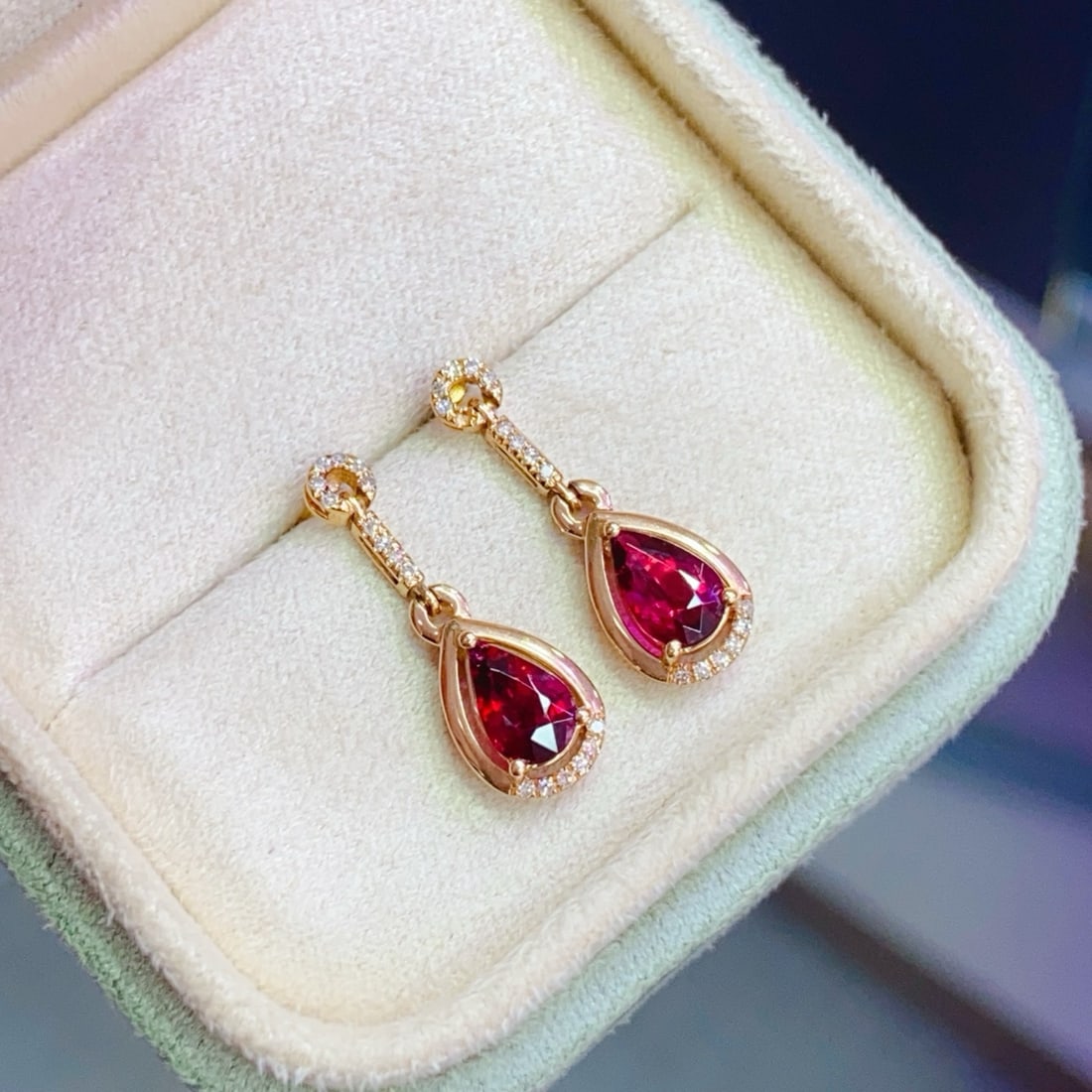 14k Gold 0.94 Ctw Natural Tourmaline & Diamond Earrings - 2