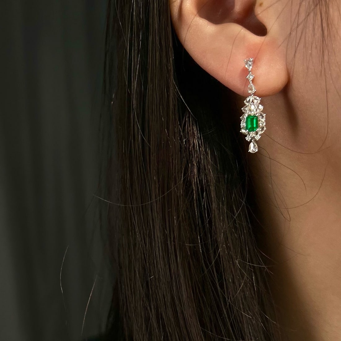 14k Gold 1.64 Ctw Vivid Green Natural Emerald & Diamond Earrings - 3