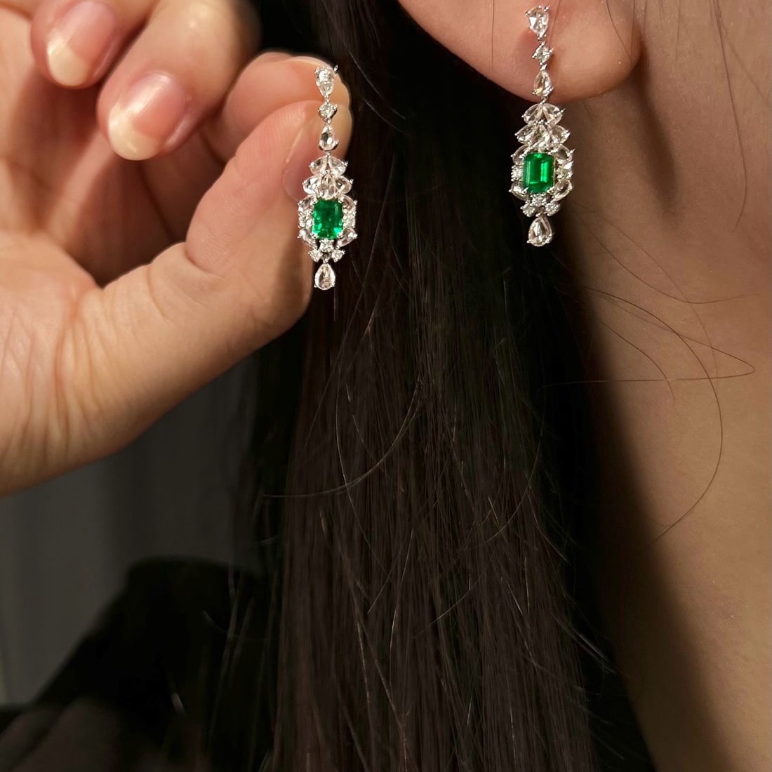 14k Gold 1.64 Ctw Vivid Green Natural Emerald & Diamond Earrings - 4