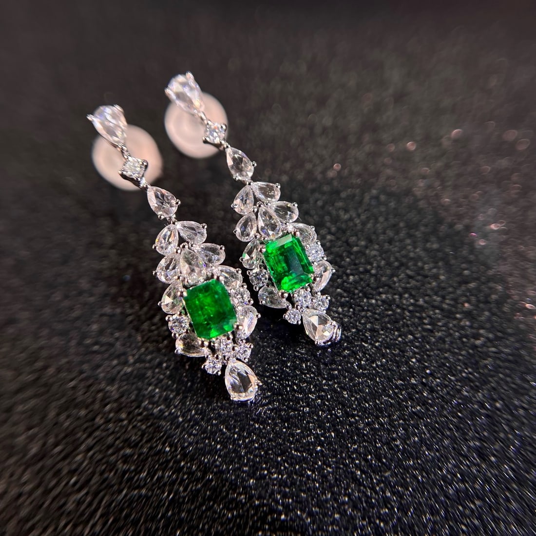 14k Gold 1.64 Ctw Vivid Green Natural Emerald & Diamond Earrings - 5