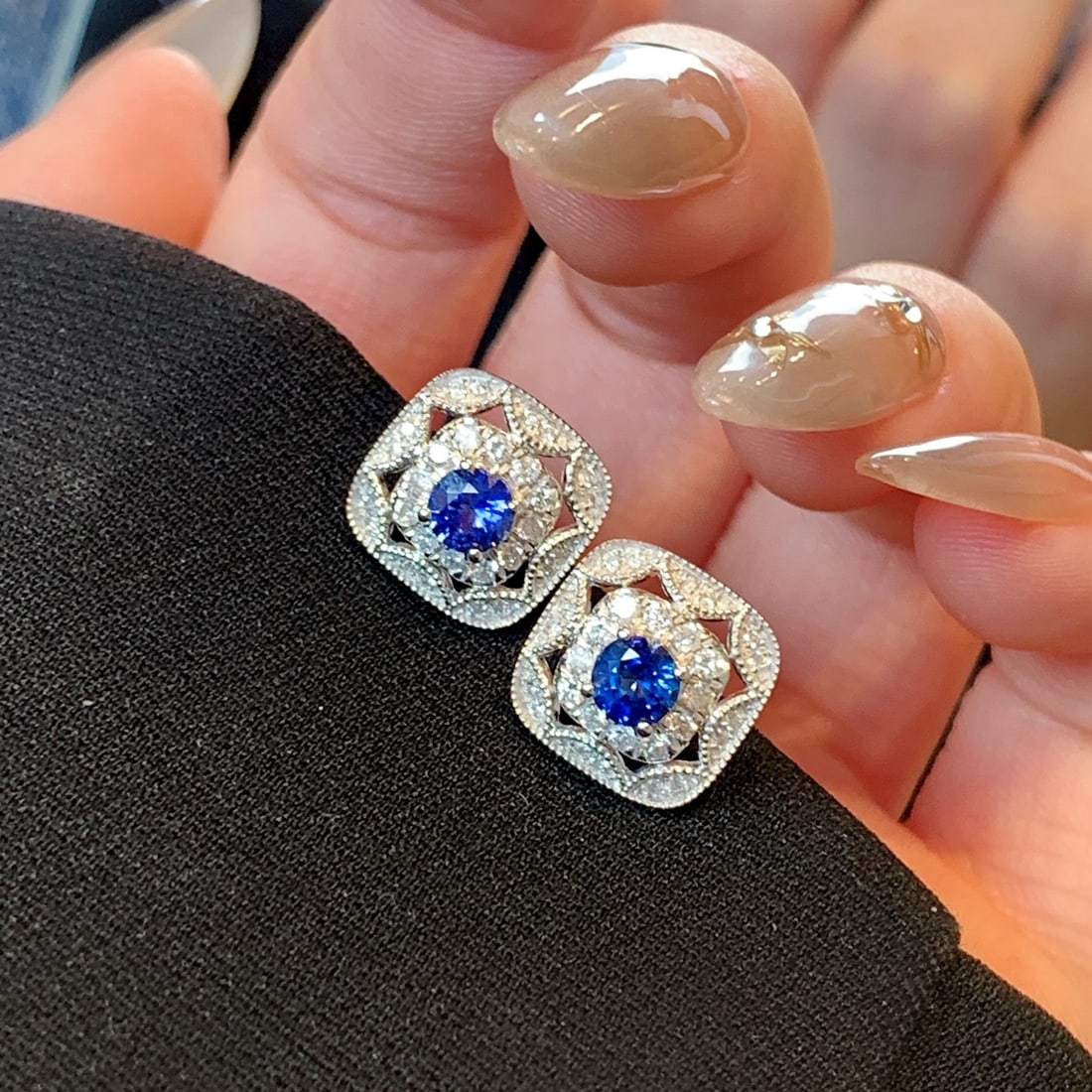 14k Gold 1.41 Ctw Natural Sapphire & Diamond Earrings - 6