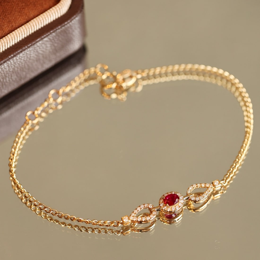 14k Gold 0.47 Ctw Natural Ruby & Diamond Bracelet - 2