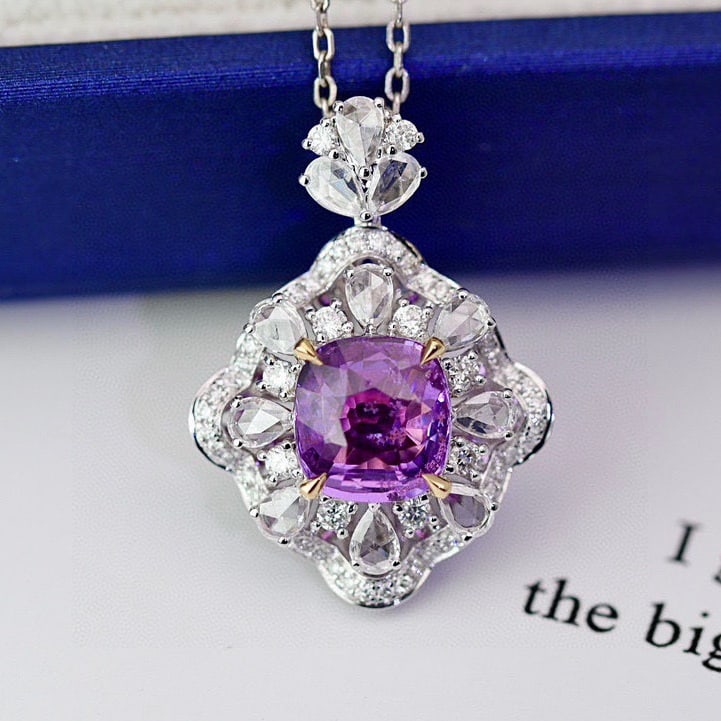 14k Gold 2.71 Ctw Natural Sapphire & Diamond Pendant( Without Chain ) - 2
