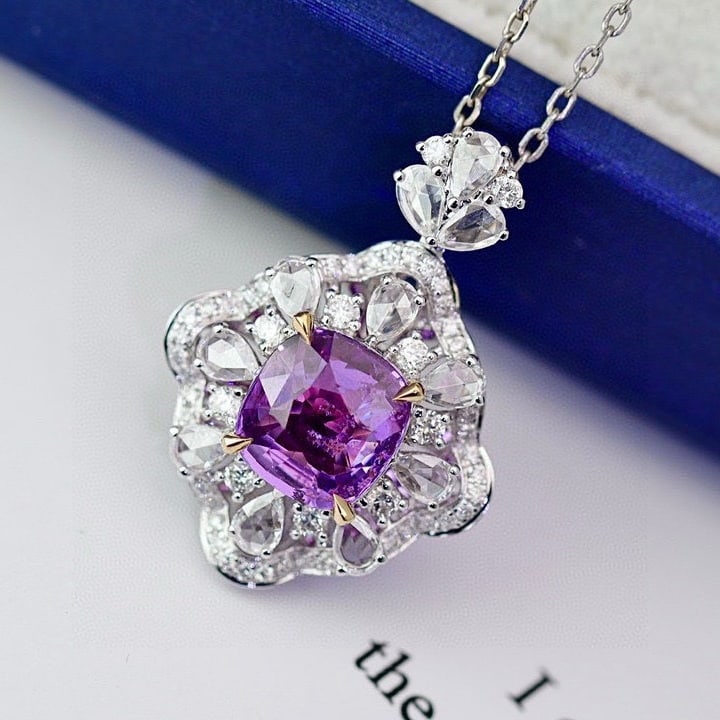 14k Gold 2.71 Ctw Natural Sapphire & Diamond Pendant( Without Chain ) - 3