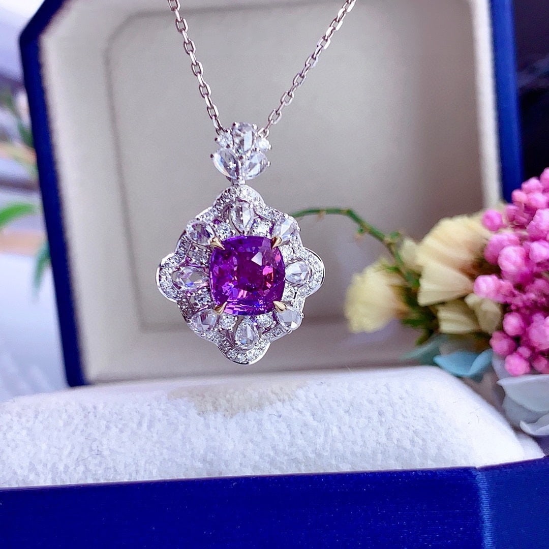 14k Gold 2.71 Ctw Natural Sapphire & Diamond Pendant( Without Chain ) - 4