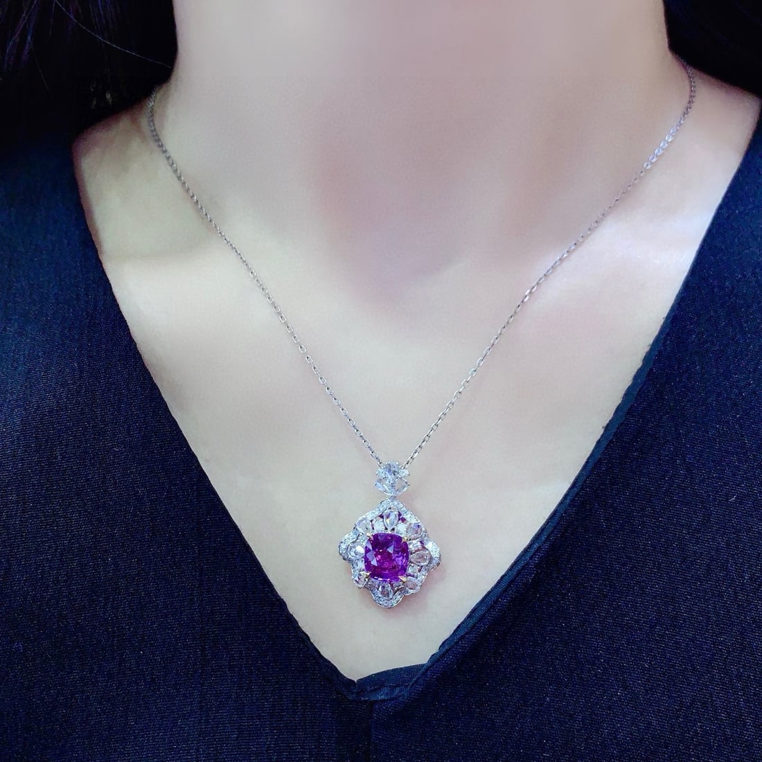 14k Gold 2.71 Ctw Natural Sapphire & Diamond Pendant( Without Chain ) - 5