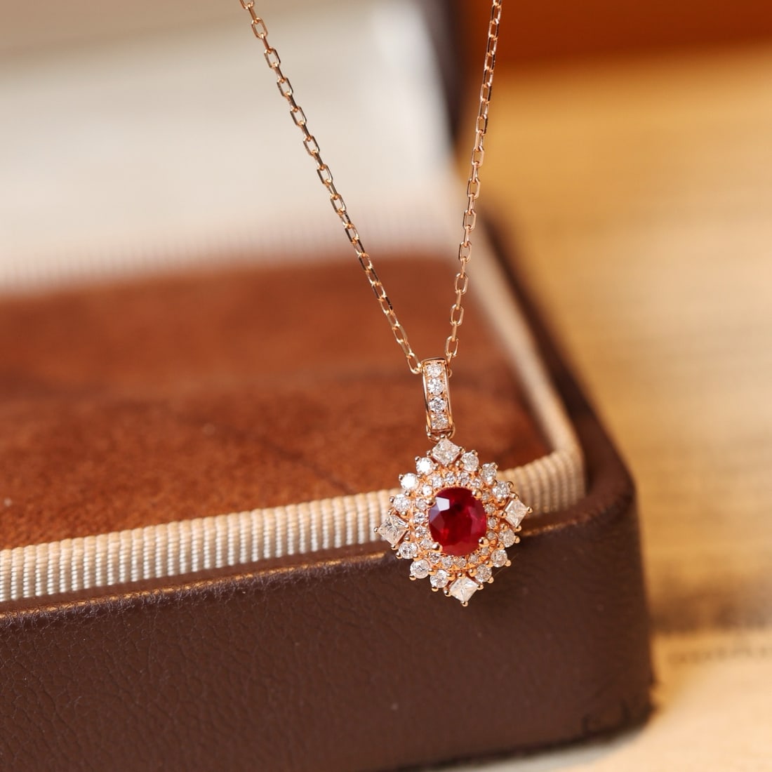 14k Gold 0.75 Ctw Natural Ruby & Diamond Pendant( Without Chain ) - 2