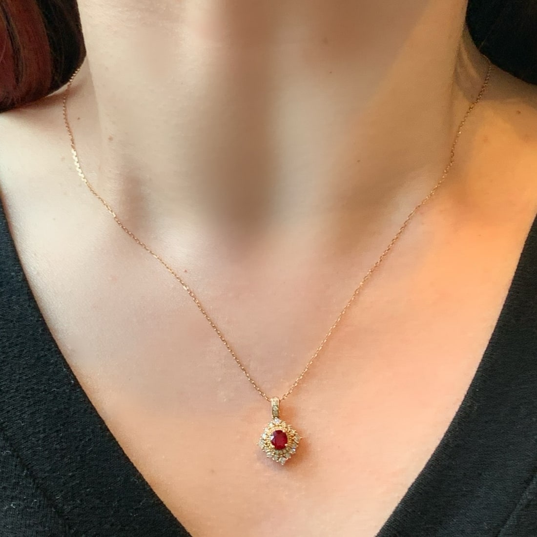 14k Gold 0.75 Ctw Natural Ruby & Diamond Pendant( Without Chain ) - 3