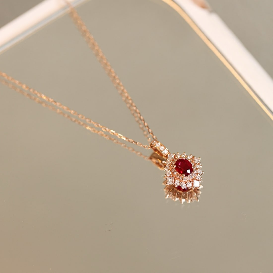 14k Gold 0.75 Ctw Natural Ruby & Diamond Pendant( Without Chain ) - 4