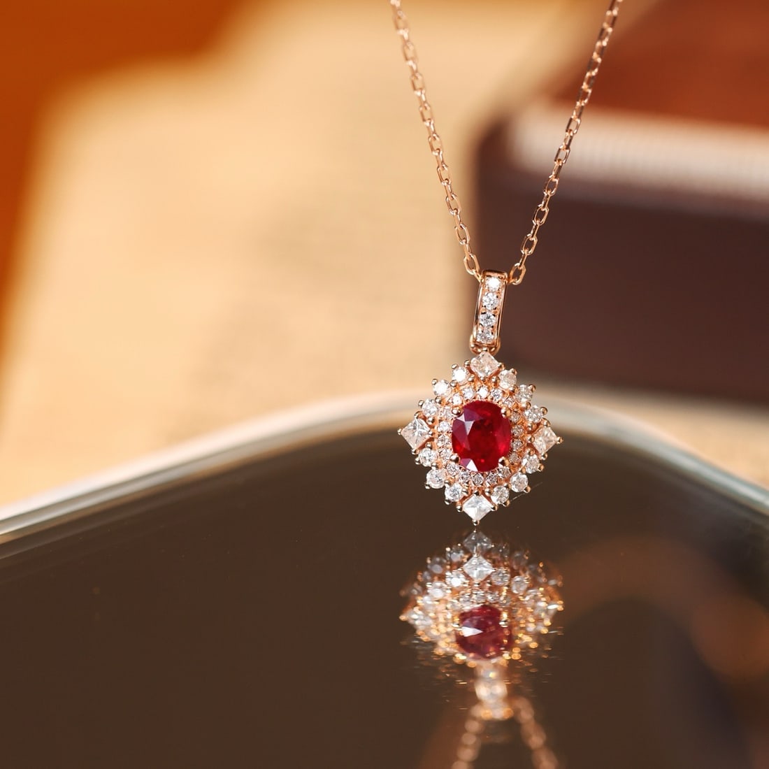 14k Gold 0.75 Ctw Natural Ruby & Diamond Pendant( Without Chain ) - 5