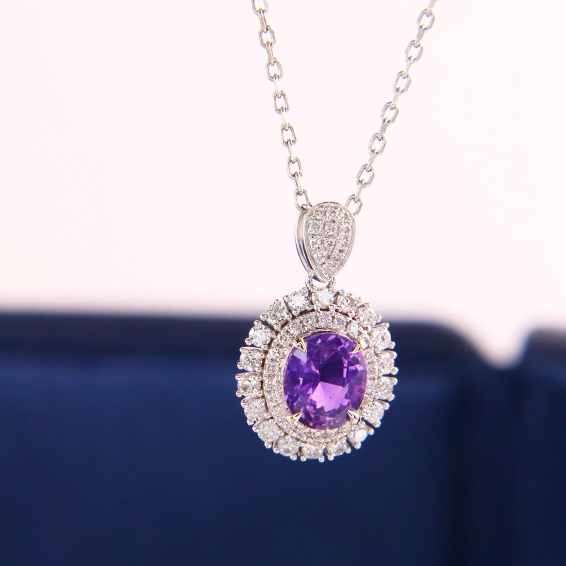 14k Gold 1.43 Ctw Natural Sapphire & Diamond Pendant( Without Chain ) - 2