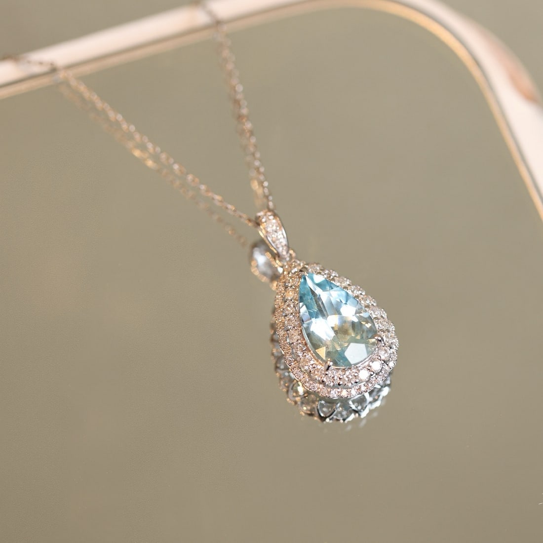14k Gold 3.36 Ctw Natural Aquamarine & Diamond Pendant( Without Chain ) - 2