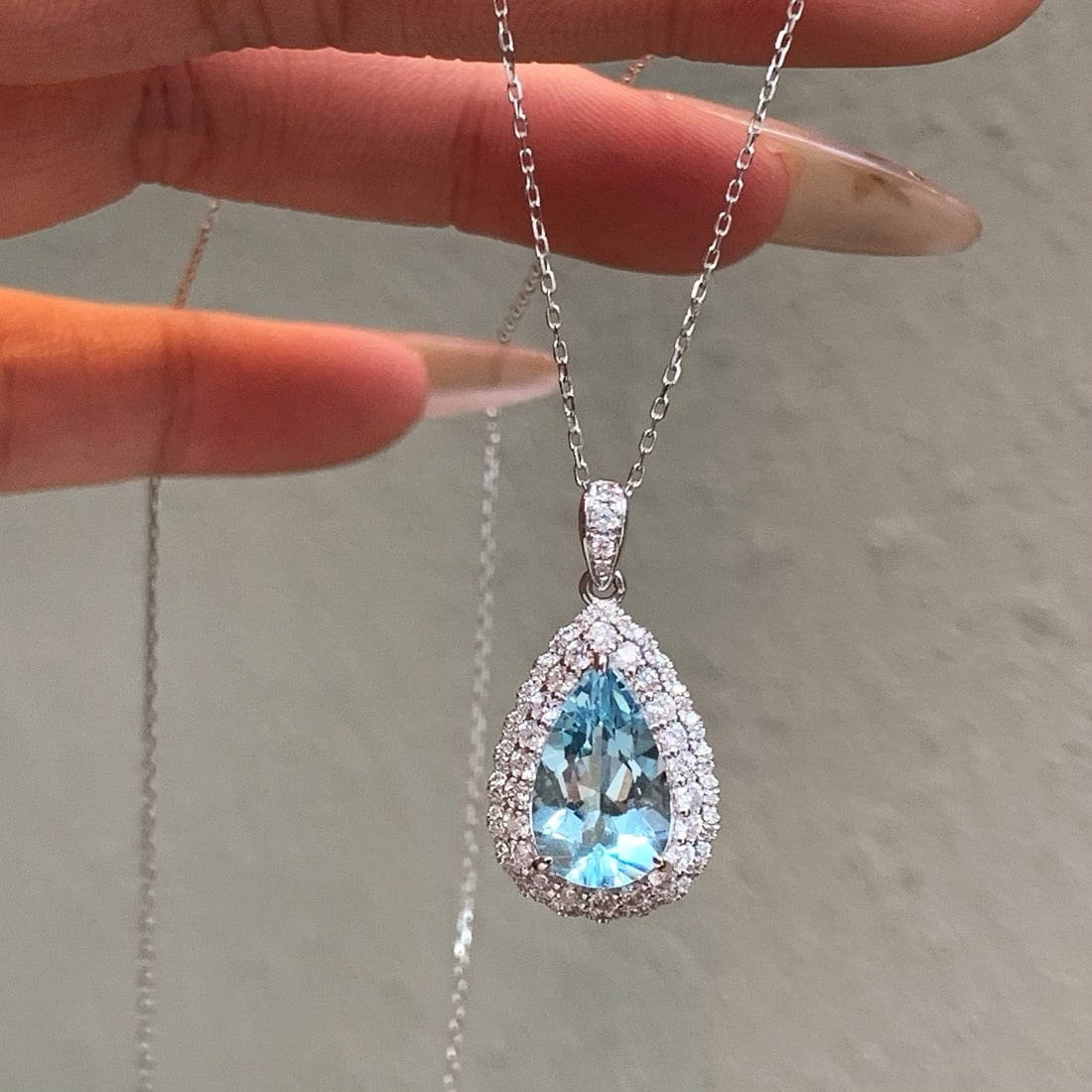 14k Gold 3.36 Ctw Natural Aquamarine & Diamond Pendant( Without Chain ) - 4
