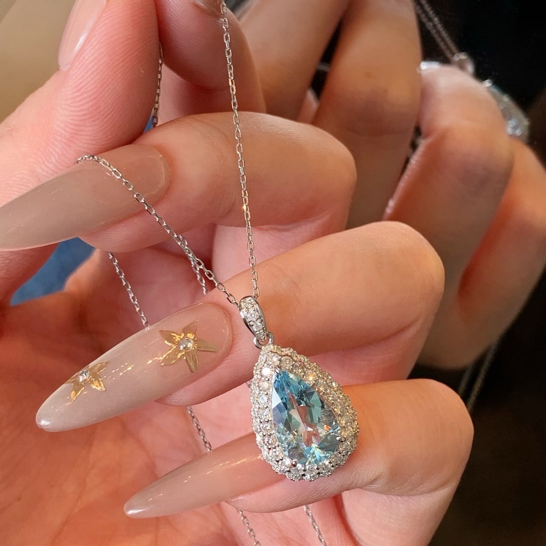 14k Gold 3.36 Ctw Natural Aquamarine & Diamond Pendant( Without Chain ) - 5