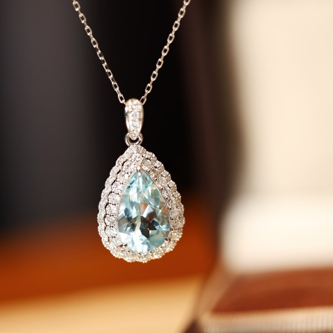 14k Gold 3.36 Ctw Natural Aquamarine & Diamond Pendant( Without Chain ) - 6