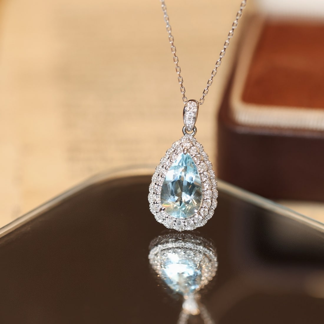 14k Gold 3.36 Ctw Natural Aquamarine & Diamond Pendant( Without Chain ) - 7