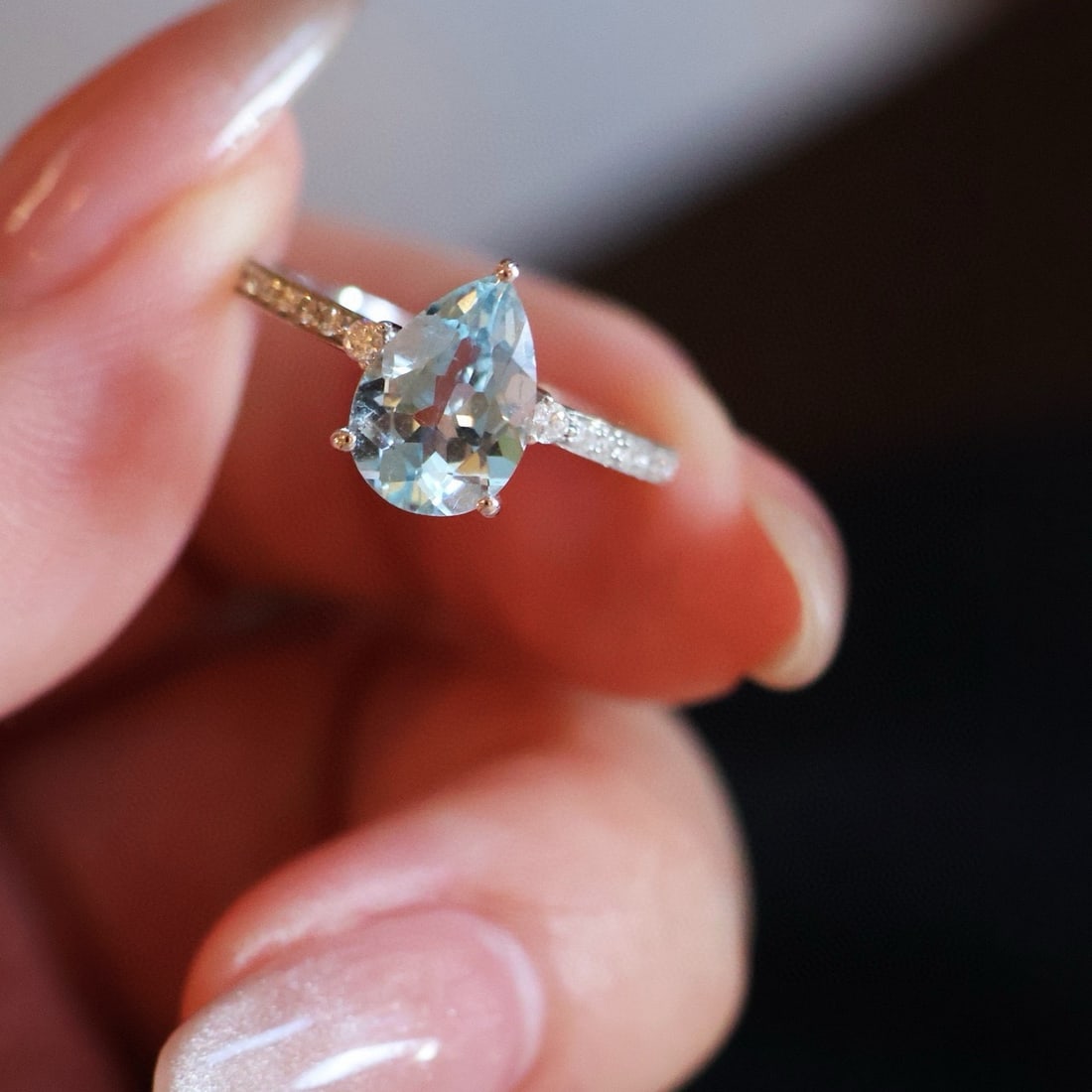 14k Gold 1.6 Ct Natural Aquamarine & Diamond Ring - 3