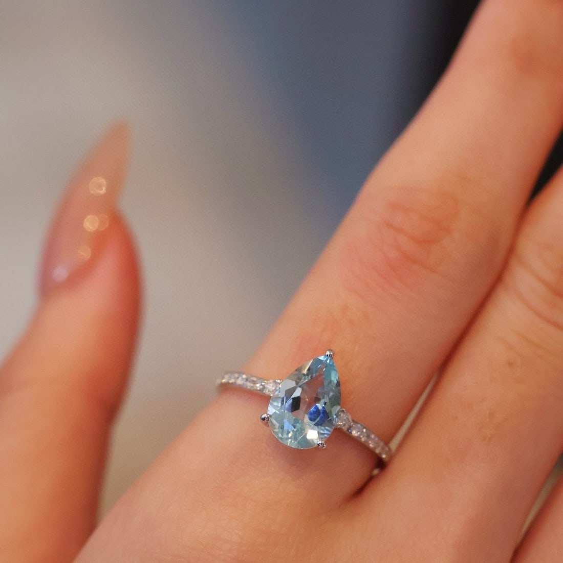 14k Gold 1.6 Ct Natural Aquamarine & Diamond Ring - 5