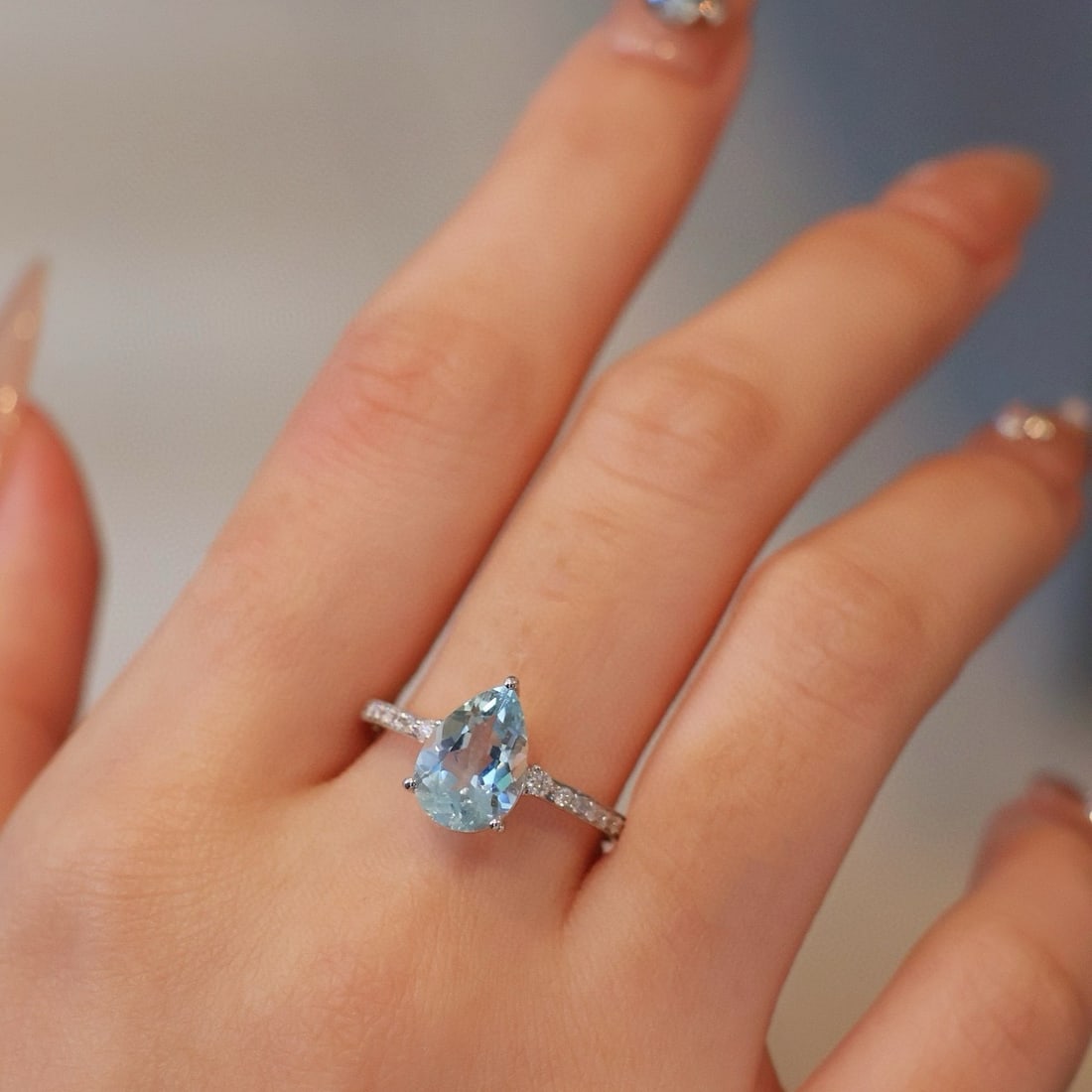 14k Gold 1.6 Ct Natural Aquamarine & Diamond Ring - 8