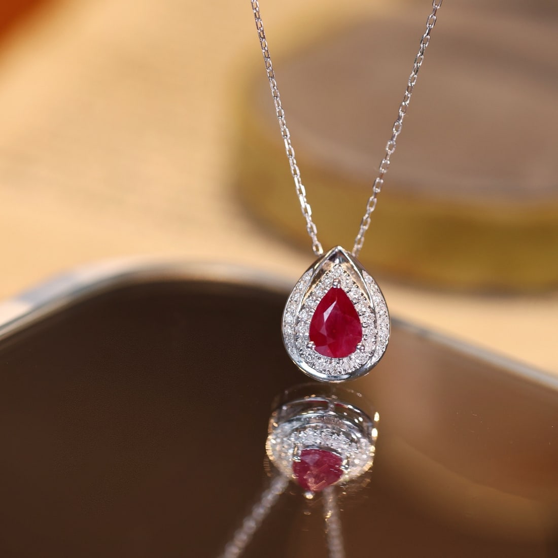 14k Gold 1.31 Ctw Natural Ruby & Diamond Pendant( Without Chain ): Ref:231096139 // gold content:14k gold // main gemstone:ruby // shape:pear // carat weight:1. 10ct // color:pigeonblood red // treatment:natural // // adjacent gemstone 2 : diamond // shape:round //