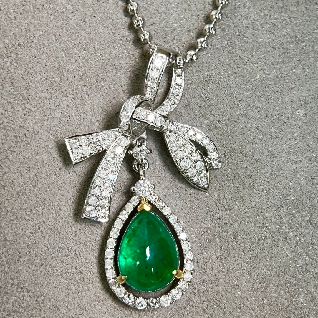 14k Gold 2.45 Ctw Vivid Green Natural Emerald & Diamond Pendant( Without Chain ) - 2
