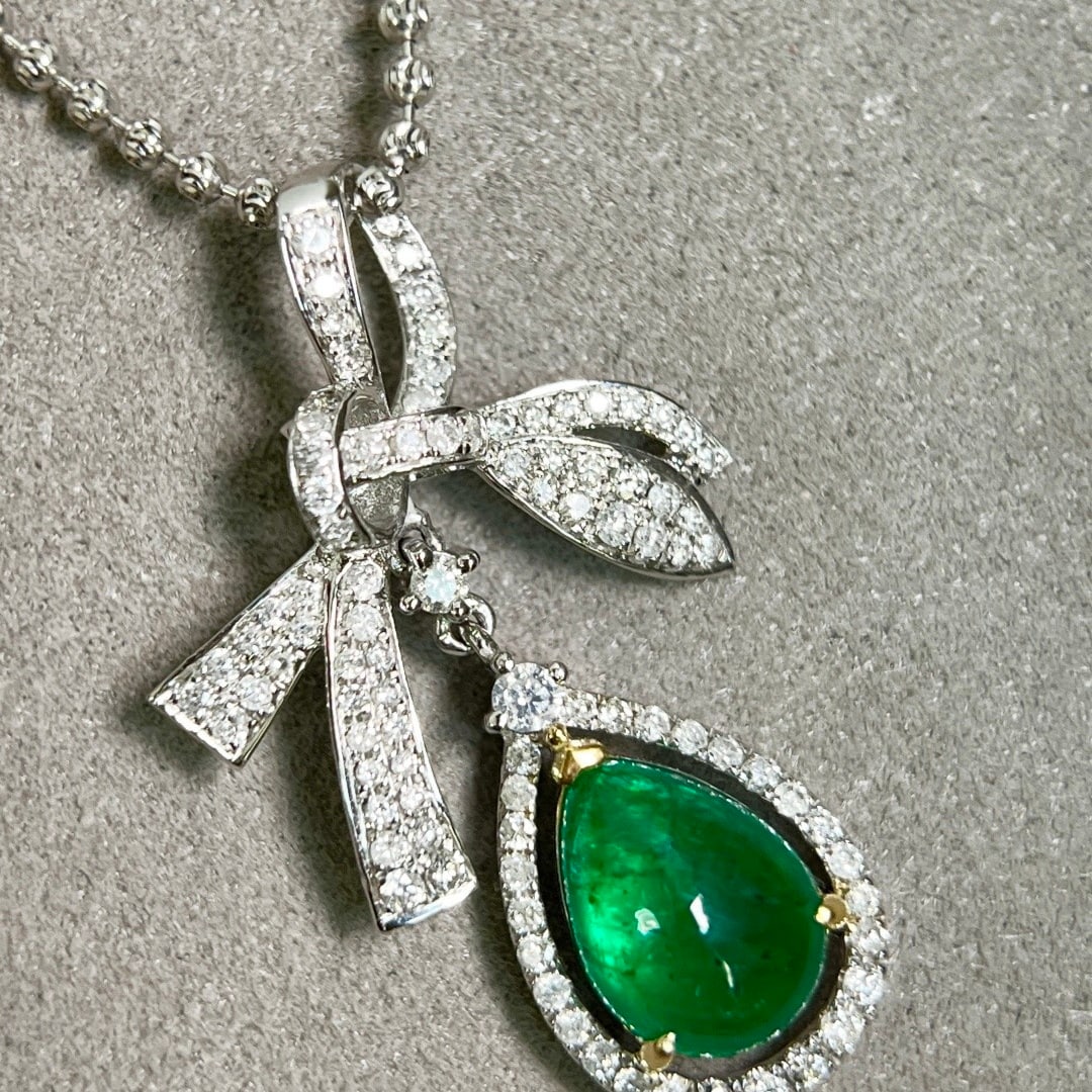 14k Gold 2.45 Ctw Vivid Green Natural Emerald & Diamond Pendant( Without Chain ) - 6