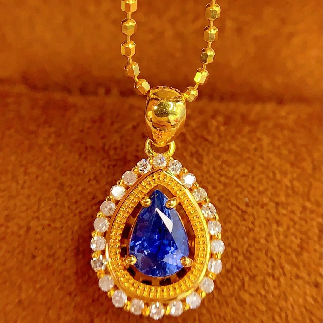 14k Gold 0.7 Ct Natural Sapphire & Diamond Pendant( Without Chain ) - 2
