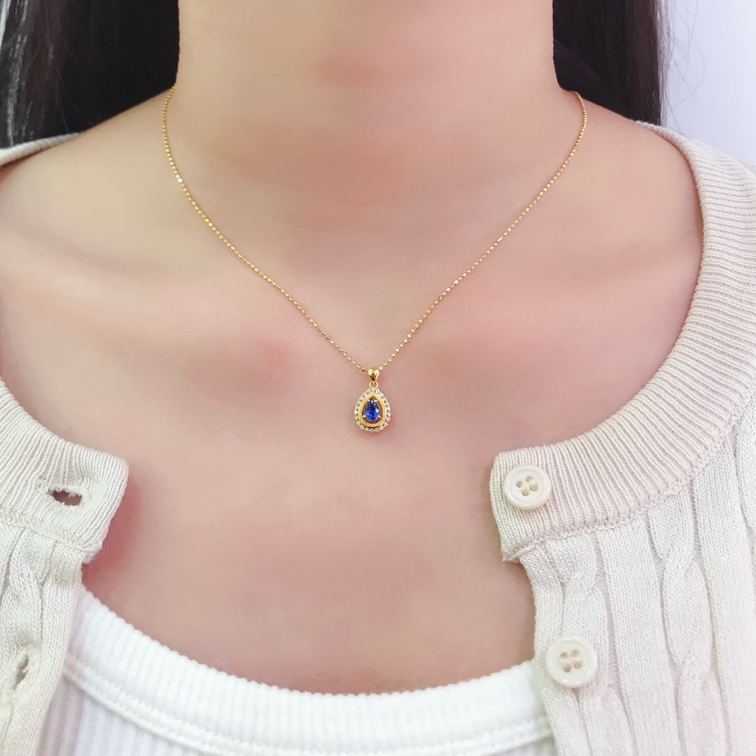 14k Gold 0.7 Ct Natural Sapphire & Diamond Pendant( Without Chain ) - 5
