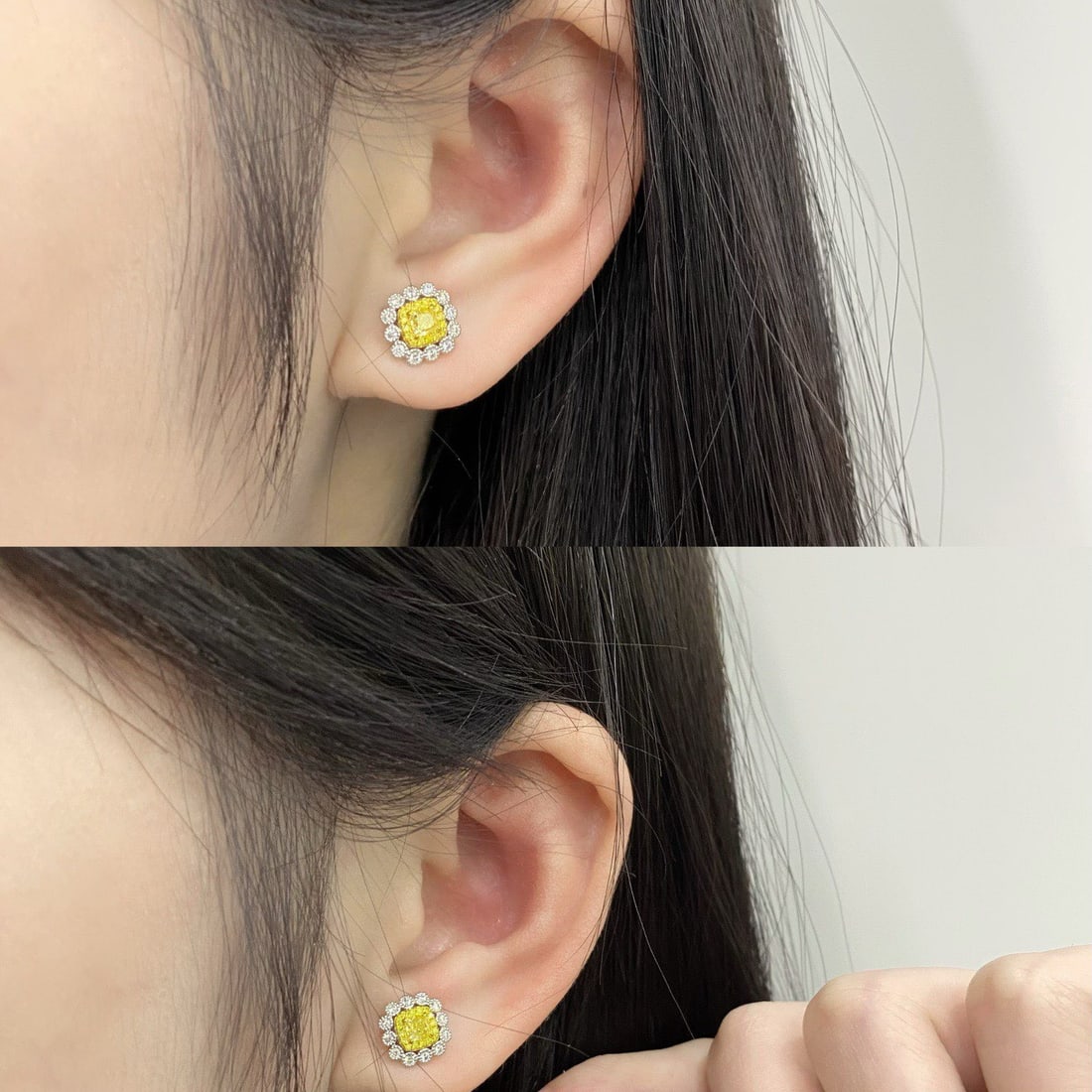 14k Gold 0.61 Ctw Natural Yellow Diamond & Diamond Earrings - 5