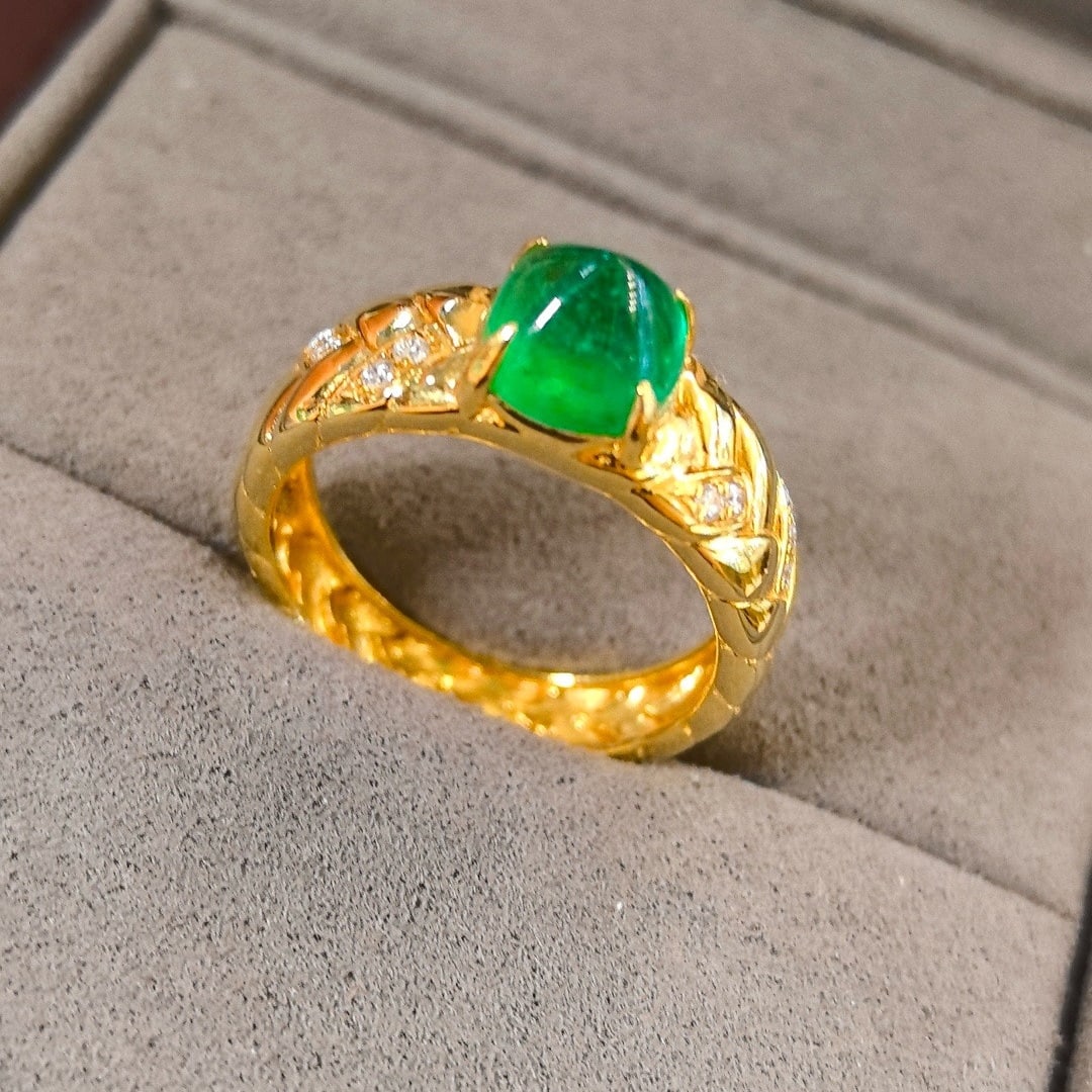 14k Gold 1.99 Ctw Vivid Green Natural Emerald & Diamond Ring - 2
