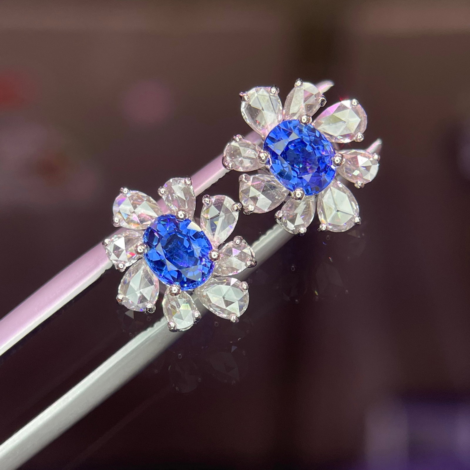 14k Gold 1.03 Ct Natural Sapphire & Diamond Earrings - 3