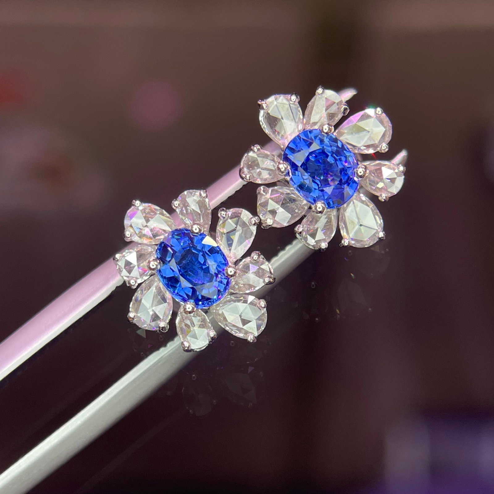 14k Gold 1.03 Ct Natural Sapphire & Diamond Earrings - 5