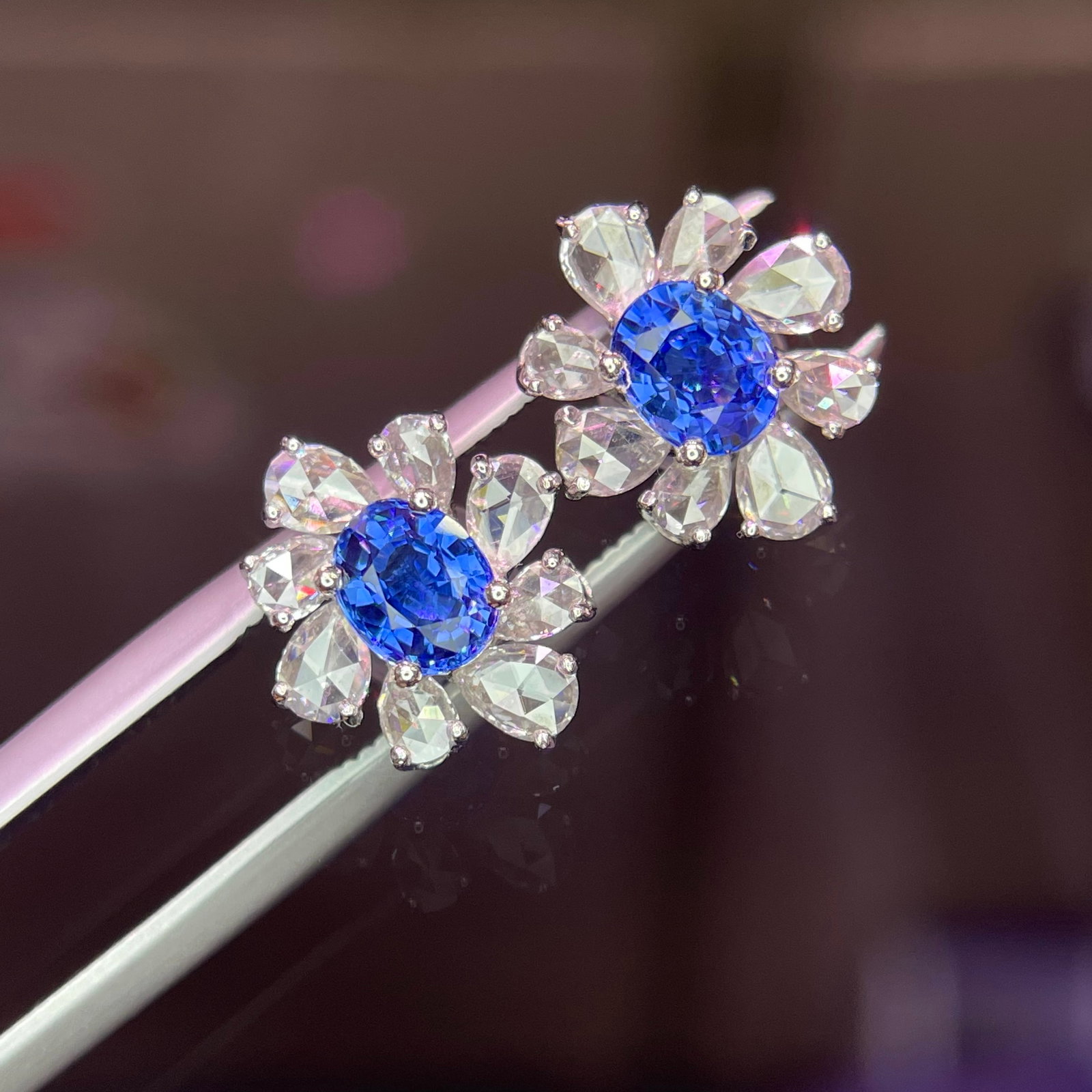 14k Gold 1.03 Ct Natural Sapphire & Diamond Earrings - 6