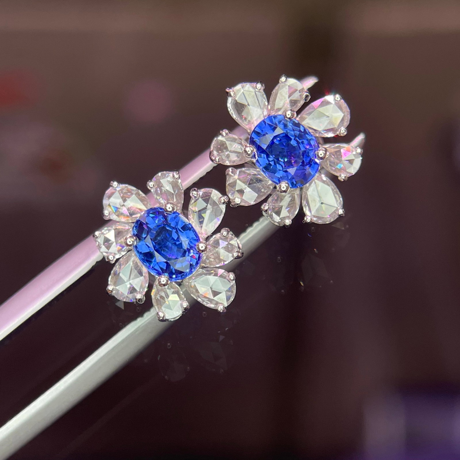 14k Gold 1.03 Ct Natural Sapphire & Diamond Earrings - 7