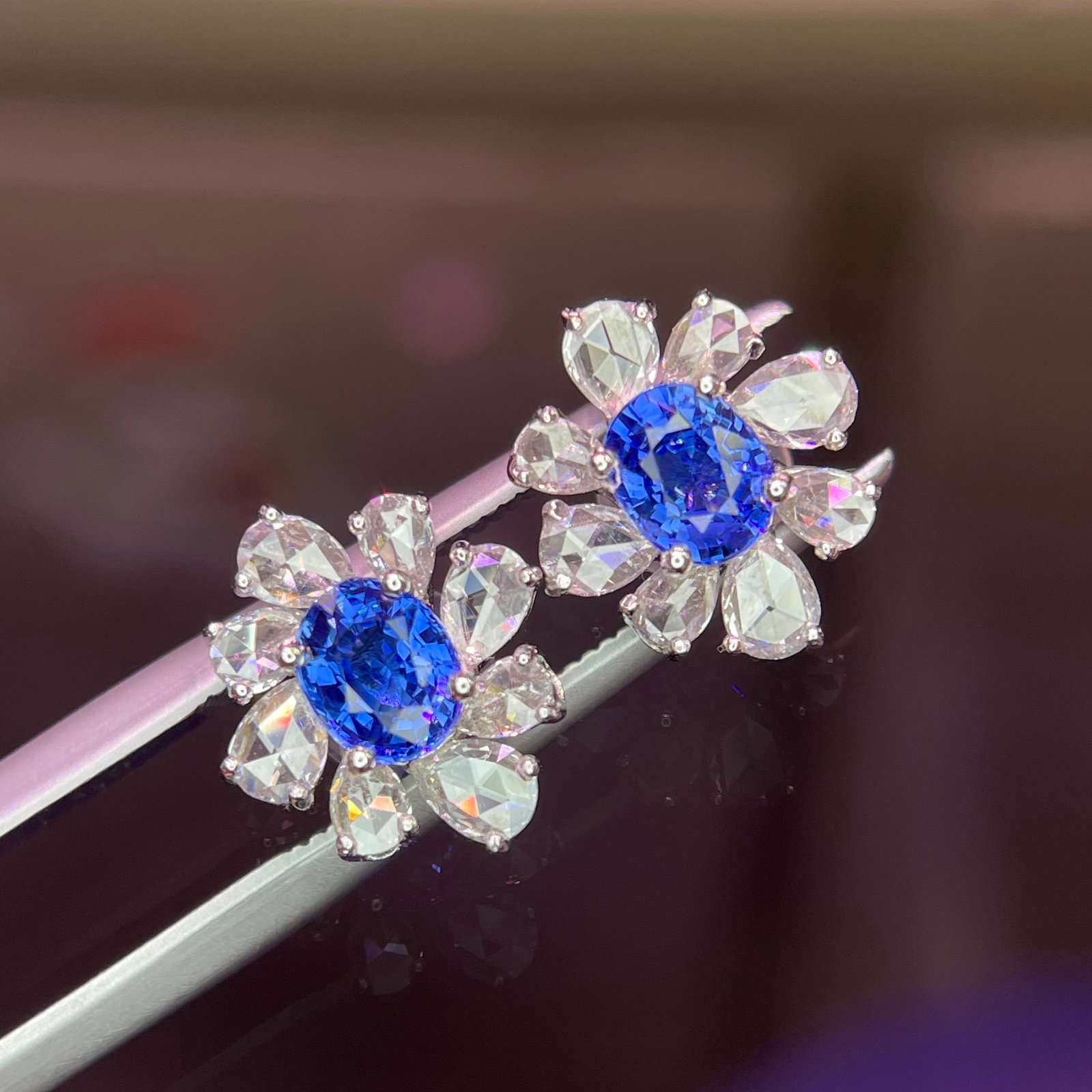 14k Gold 1.03 Ct Natural Sapphire & Diamond Earrings - 8