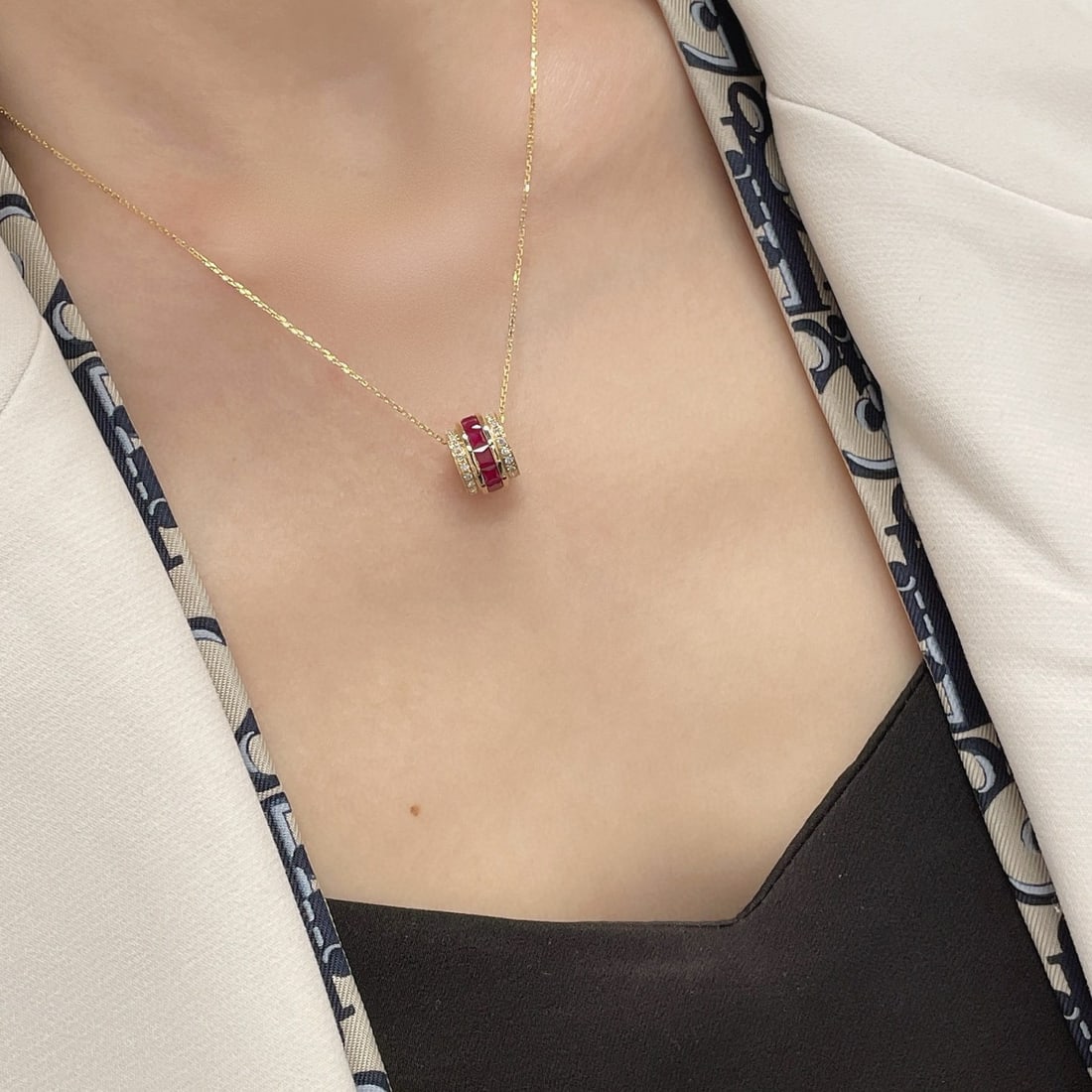14k Gold 1.3 Ct Natural Ruby & Diamond Necklace - 2