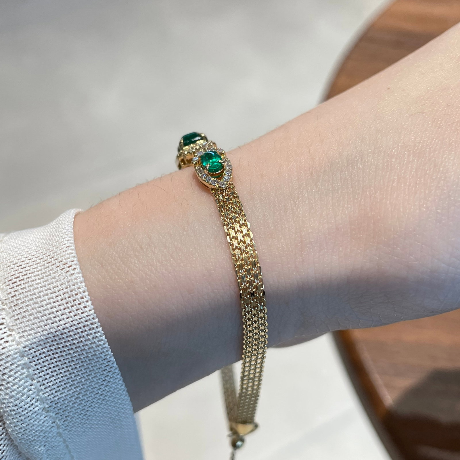 14k Gold 1.35 Ctw Vivid Green Natural Emerald & Emerald Bracelet - 3