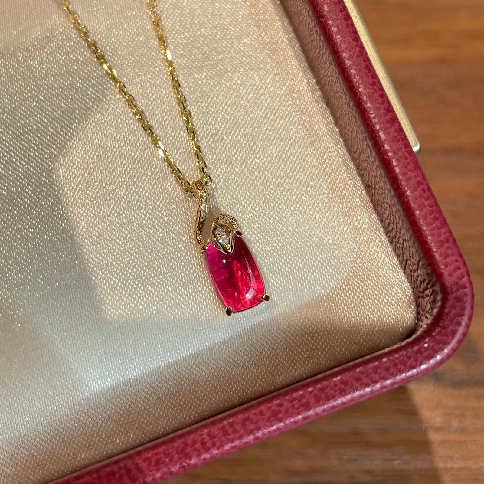 14k Gold 1 Ct Natural Tourmaline & Diamond Pendant( Without Chain ) - 2