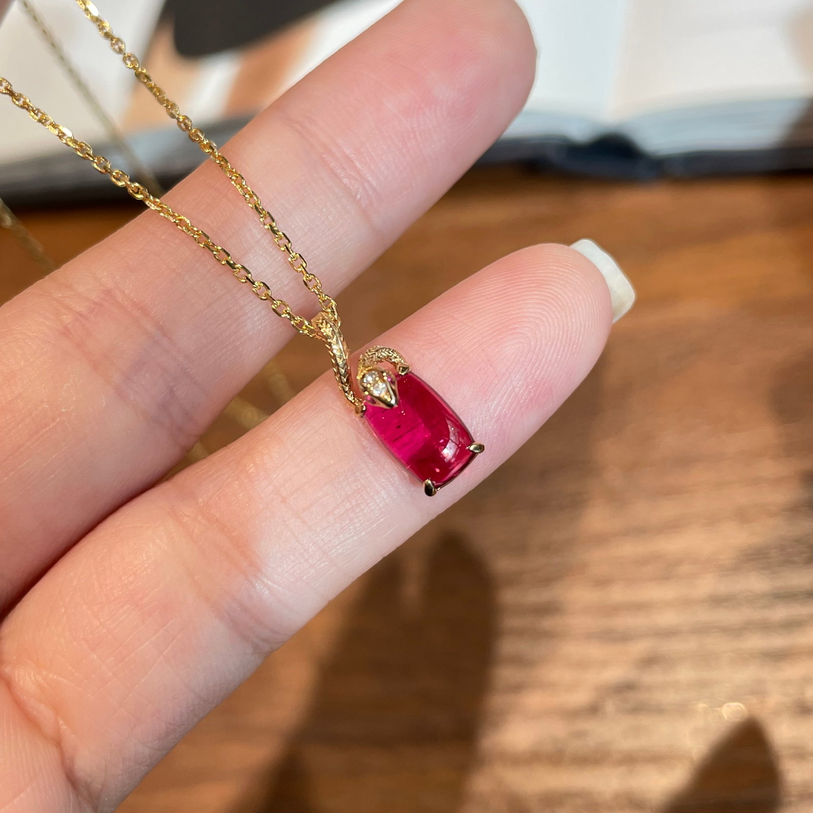 14k Gold 1 Ct Natural Tourmaline & Diamond Pendant( Without Chain ) - 4