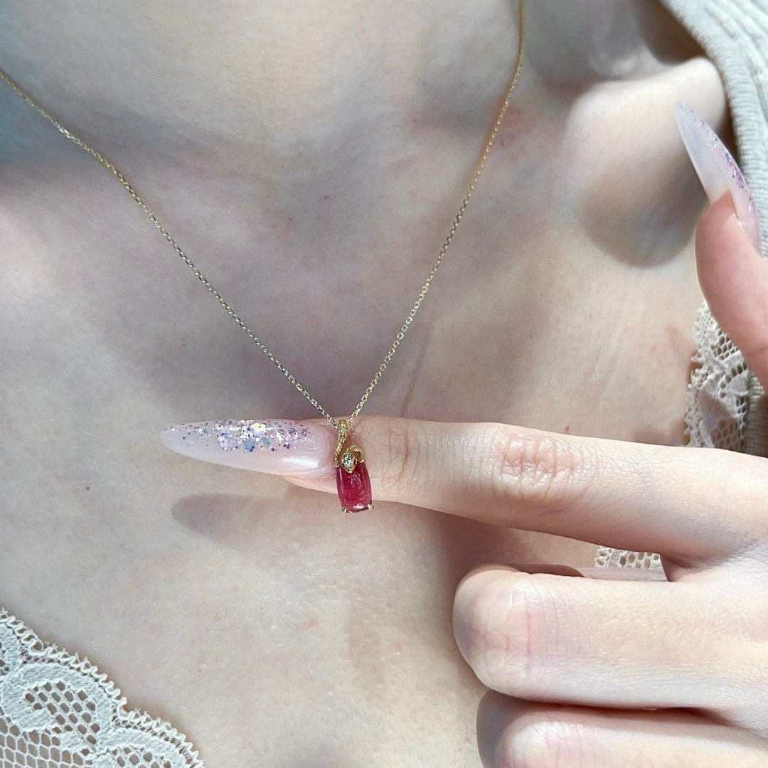 14k Gold 1 Ct Natural Tourmaline & Diamond Pendant( Without Chain ) - 7