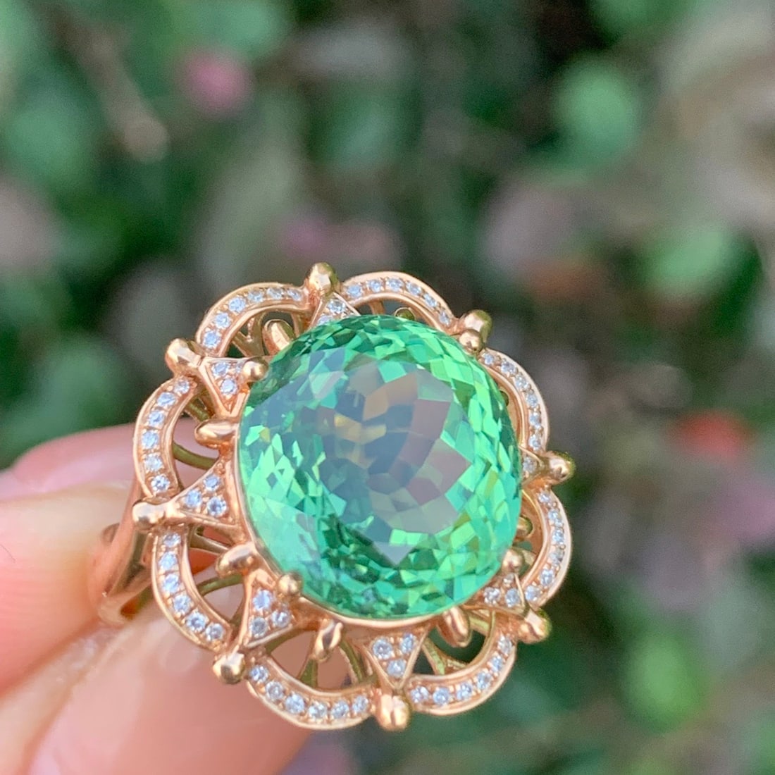 14k Gold 8.5 Ct Natural Tourmaline & Diamond Ring - 3