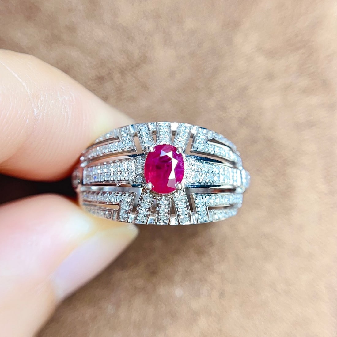 14k Gold 0.70 Ct Natural Ruby & Diamond Ring - 4