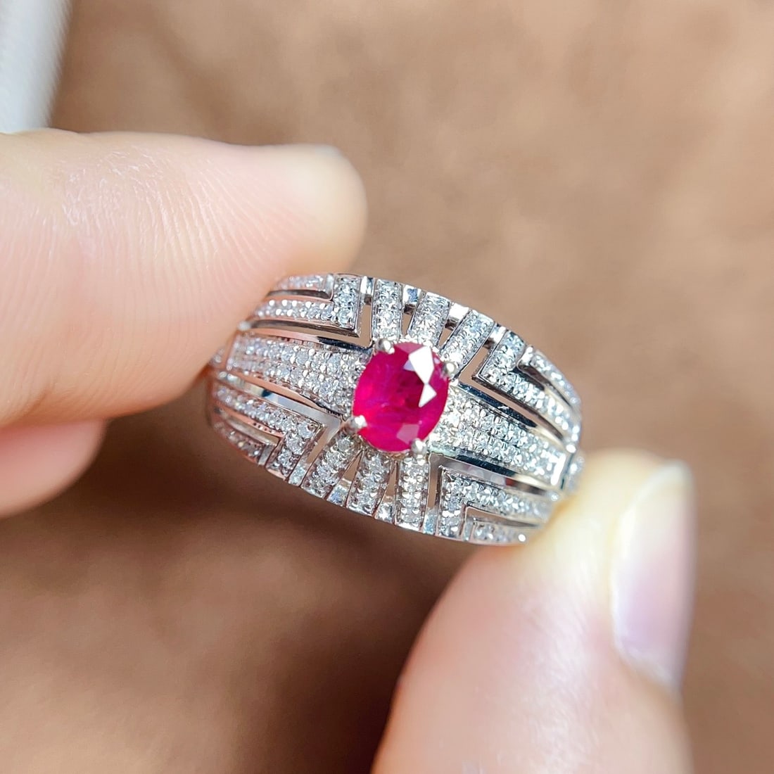 14k Gold 0.70 Ct Natural Ruby & Diamond Ring - 5